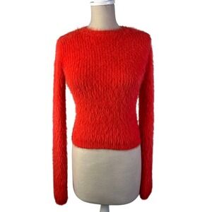 Zara Fuzzy Knit Barbie‎ Sweater Open Back Party Top Red Cropped Size Medium New